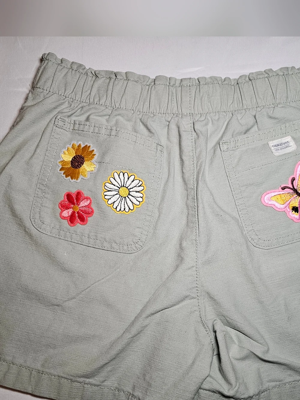 Signature by Levi Strauss Sage Green Embroidered Floral & Butterfly Cargo Shorts - Picture 3 of 7